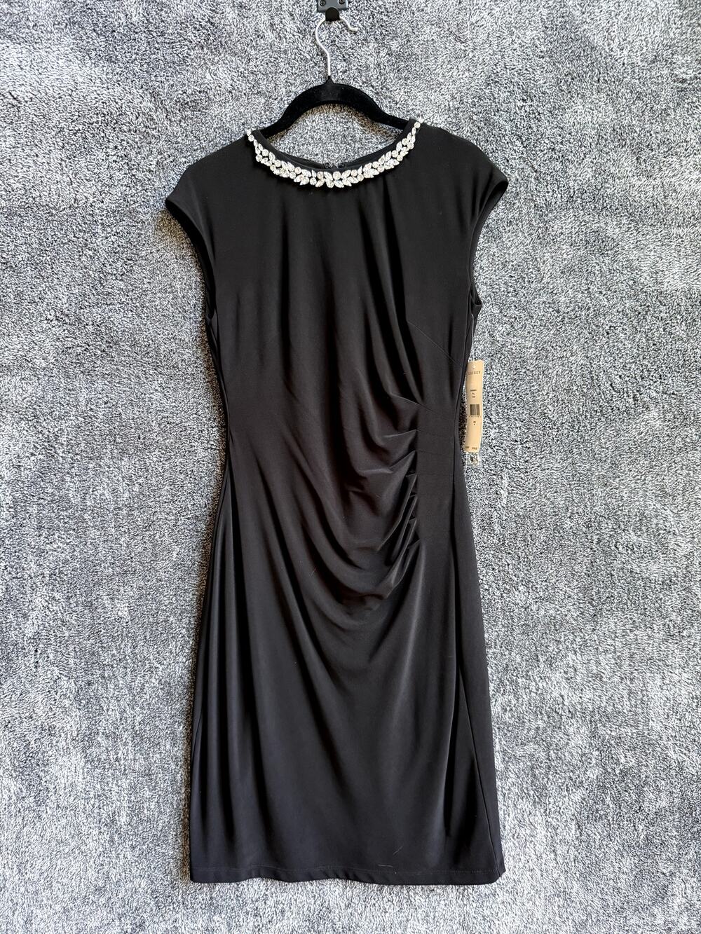 Ralph Lauren Cocktail Dress with Jeweled Scoop Neck Ruched Size 4 NWT #1019 B